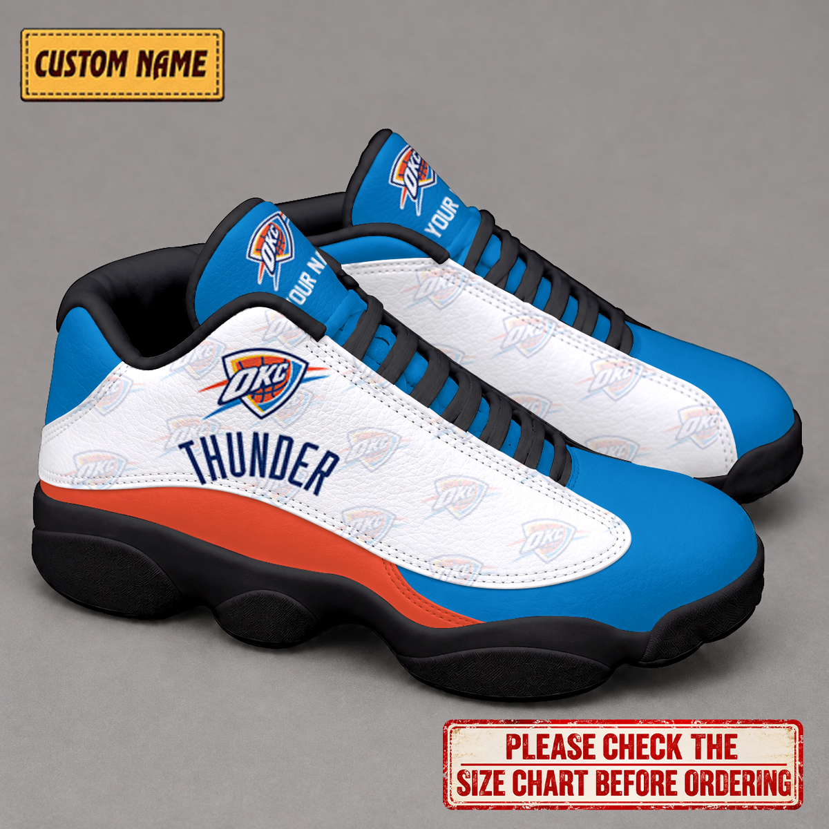 SPECIAL EDITION - NEW CUSTOMIZED NBA01 OCT OKLAHOMA CITY THUNDER AIR JORDAN 13 LOW TOP SNEAKER
