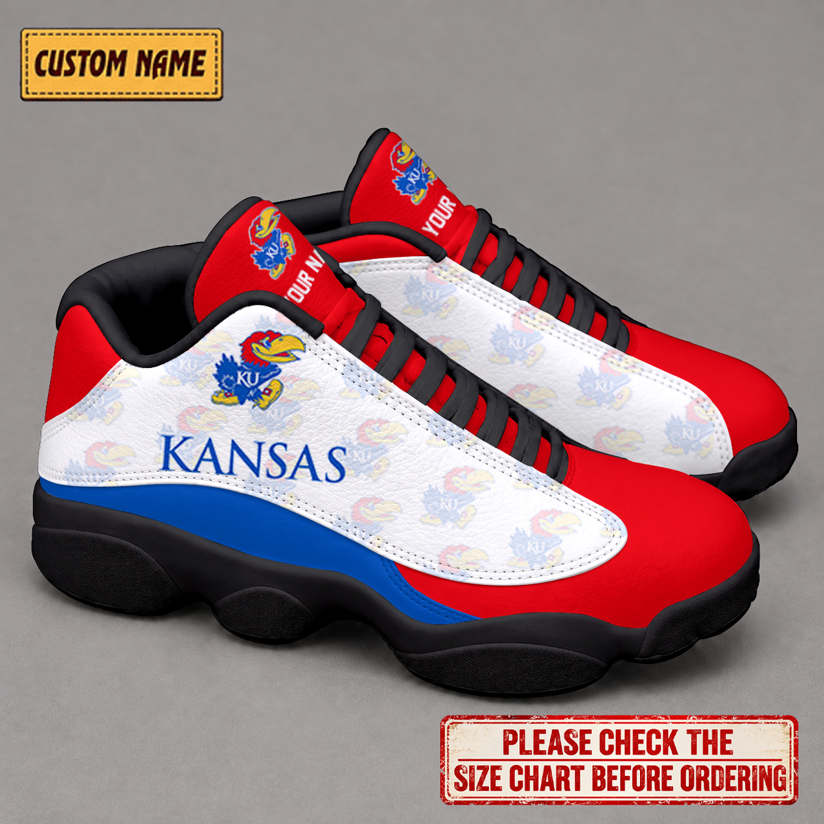 EXCLUSIVE EDITION - NEW CUSTOMIZED NCAA MAM01 KSJ KANSAS JAYHAWKS AIR JORDAN 13 LOW TOP SNEAKER