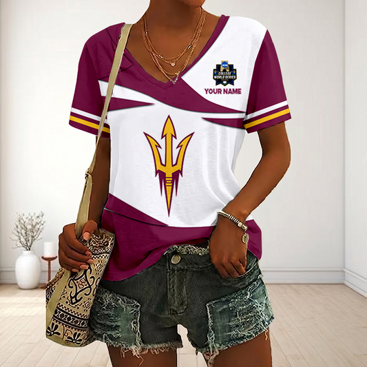 VIRAL EDITON - NEW CUSTOMIZED CWS NCAA02 ASS AS SUN DEVILS V-NECK FEMALE SHIRT