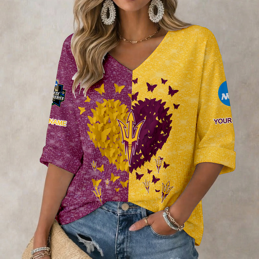 LIMITED DROP - NEW CUSTOMIZED | NCAA CWS02 ASS ARIZONA STATE SUN DEVILS WOMEN'S HEART V-NECK LONG SLEEVE SHIRT