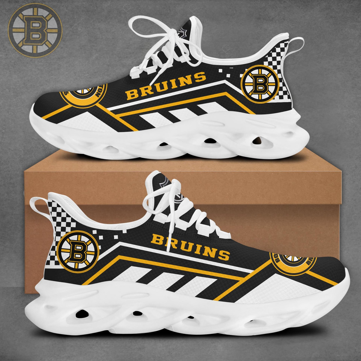 LIMITED EDITION - NEW CUSTOMIZED NHL02 BTB BOSTON BRUINS CLUNKY SNEAKERS