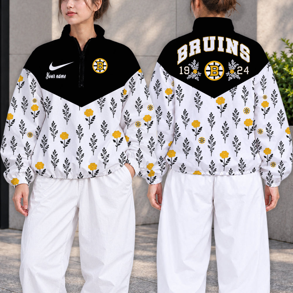 SPECIAL EDITION - NEW CUSTOMIZED NHL02 BTB BOSTON BRUINS V-NECK ZIPPER SWEATSHIRT JACKET