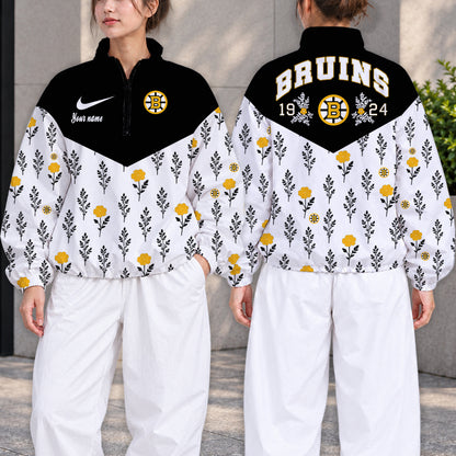 SPECIAL EDITION - NEW CUSTOMIZED NHL02 BTB BOSTON BRUINS V-NECK ZIPPER SWEATSHIRT JACKET