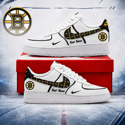 LIMITED EDITION - NEW CUSTOMIZED NHL02 BTB BOSTON BRUINS AF1 SHOES