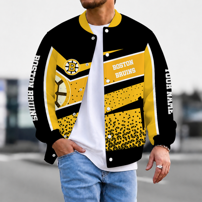 LIMITED EDITION - NEW CUSTOMIZED NHL02 BTB BOSTON BRUINS SATIN VARSITY JACKET & BASEBALL JACKET