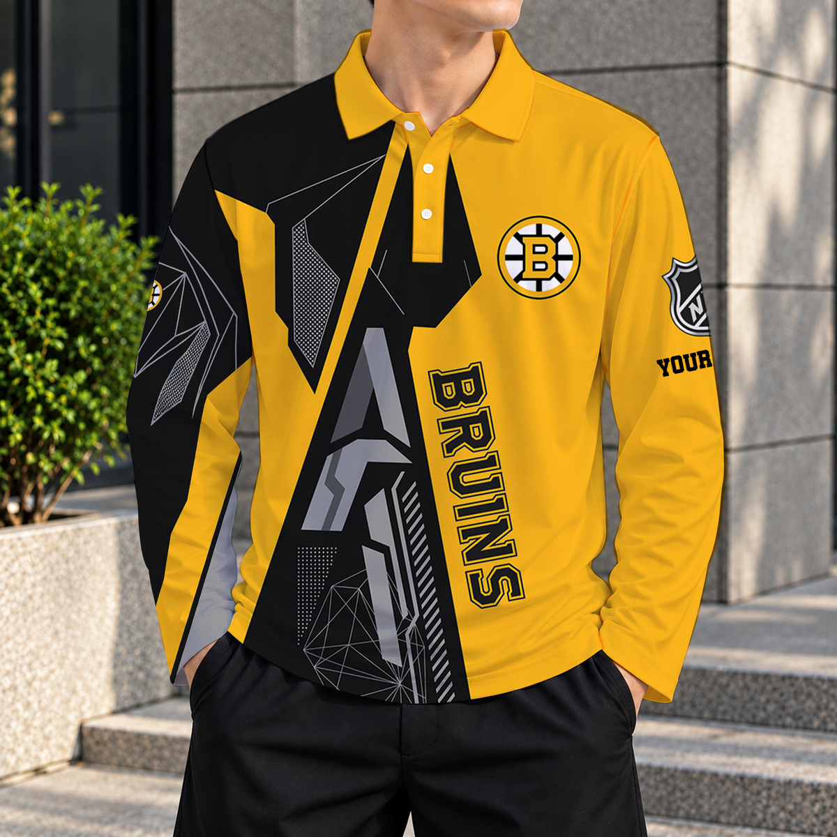LIMITED DROP - NEW CUSTOMIZED NHL02 BTB BOSTON BRUINS MEN LONG SLEEVE POLO