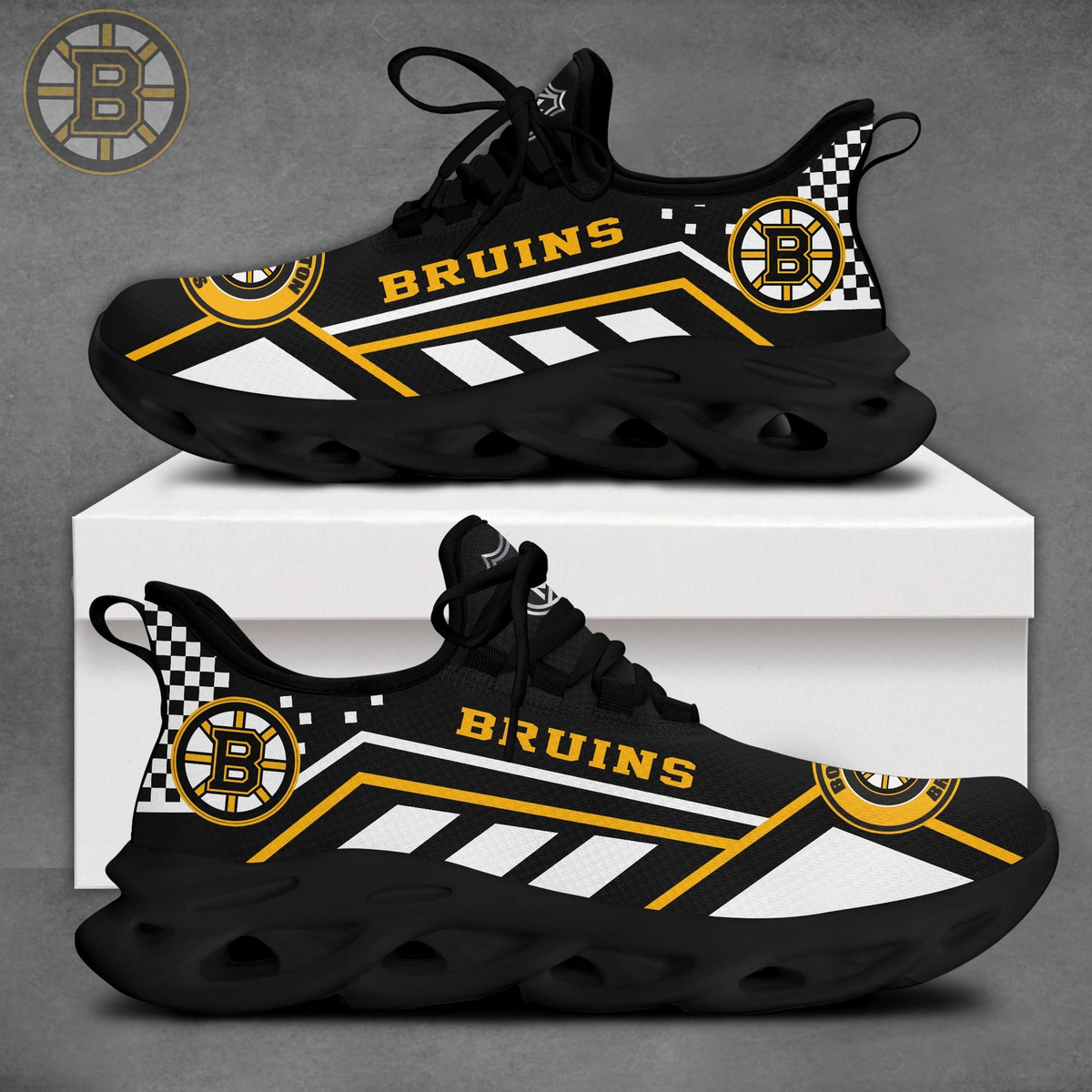 LIMITED EDITION - NEW CUSTOMIZED NHL02 BTB BOSTON BRUINS CLUNKY SNEAKERS