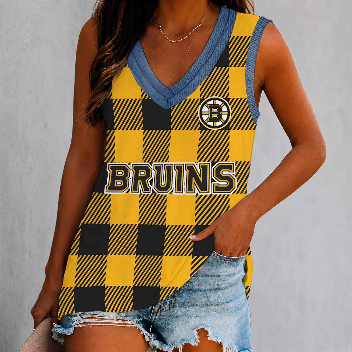 LIMITED EDITION - NEW CUSTOMIZED NHL02 BTB BOSTON BRUINS WOMEN'S V-NECK TANK TOP