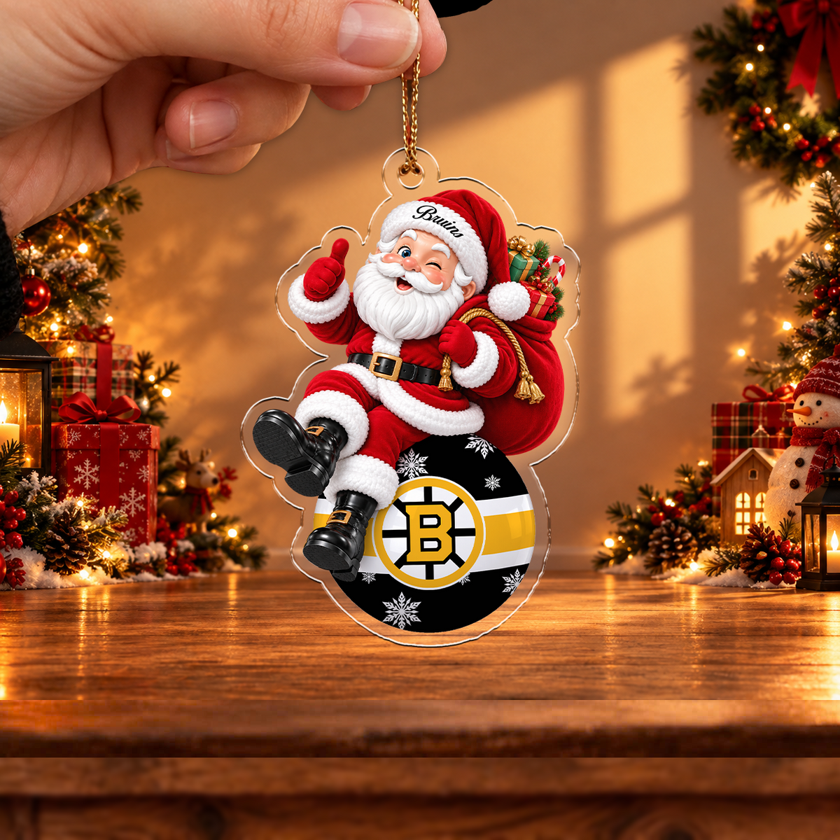 FINAL SALE - NEW CUSTOMIZED NHL02 BTB BOSTON BRUINS CHRISTMAS ACRYLIC ORNAMENT