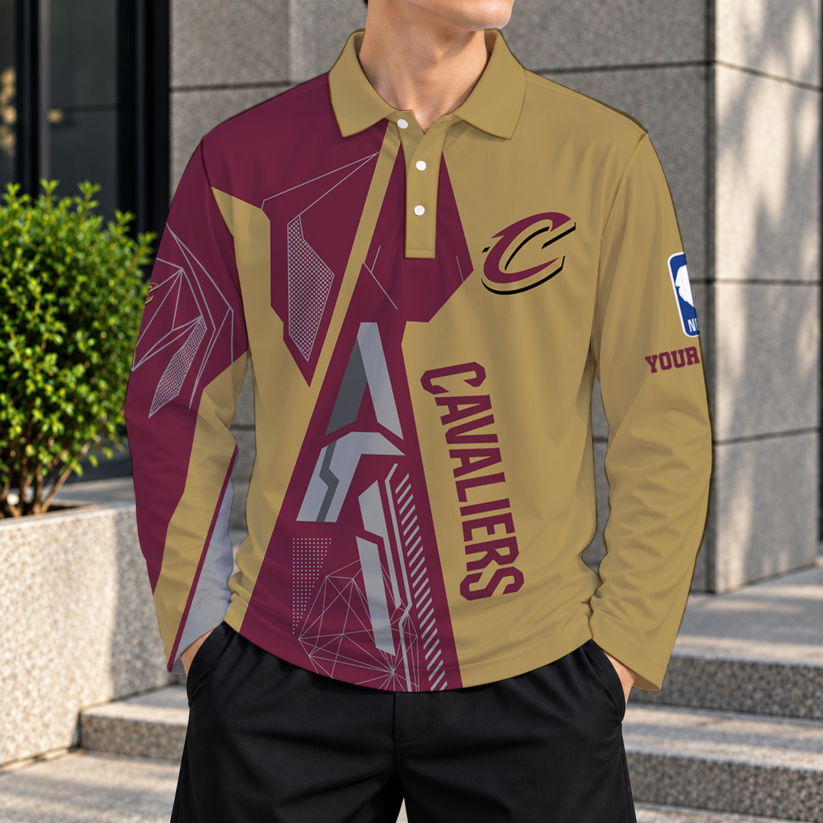 LIMITED EDITION - NEW CUSTOMIZED NBA02 CCA CLEVELAND CAVALIERS MEN'S LONG SLEEVE POLO