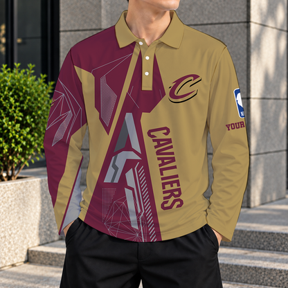 LIMITED EDITION - NEW CUSTOMIZED NBA02 CCA CLEVELAND CAVALIERS MEN'S LONG SLEEVE POLO
