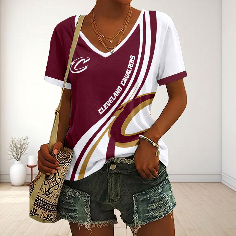 FINAL SALE - NEW CUSTOMIZED NBA02 CCA CLEVELAND CAVALIERS V-NECK FEMALE SHIRT