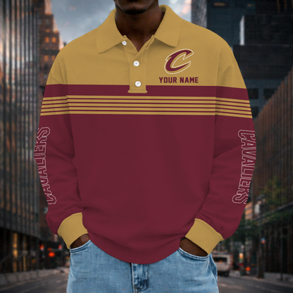 VIRAL EDITION - NEW CUSTOMIZED NBA02 CCA CLEVELAND CAVALIERS MEN LONG SLEEVE POLO