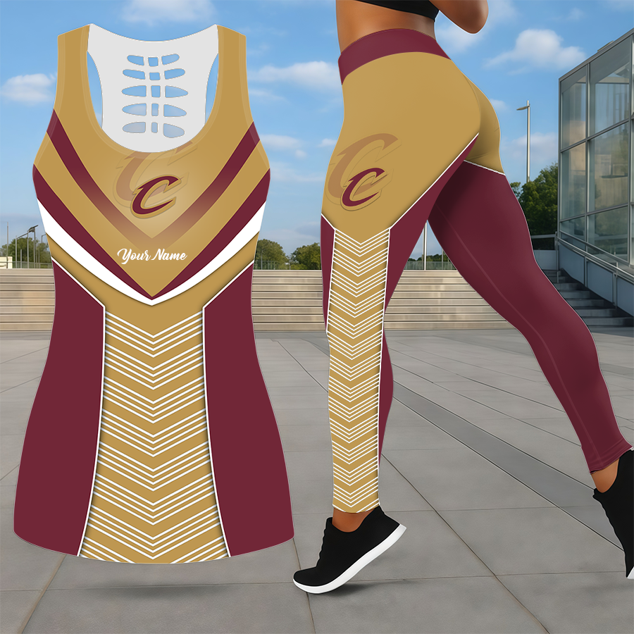 LIMITED EDITION - NEW CUSTOMIZED NBA02 CCA CLEVELAND CAVALIERS LEGGINGS & HOLLOW TANK TOP SET