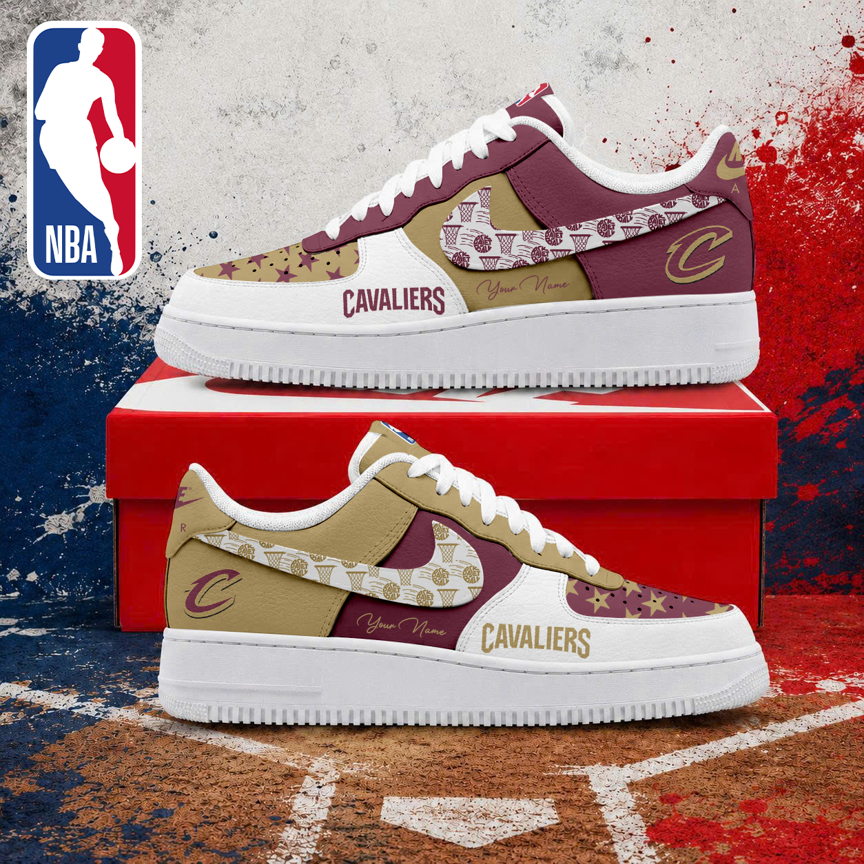 LIMITED EDITION - NEW CUSTOMIZED NBA02 CCA CLEVELAND CAVALIERS AF1 SNEAKERS