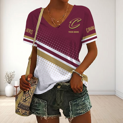 VIRAL EDITION - NEW CUSTOMIZED NBA02 CCA CLEVELAND CAVALIERS V-NECK FEMALE SHIRT