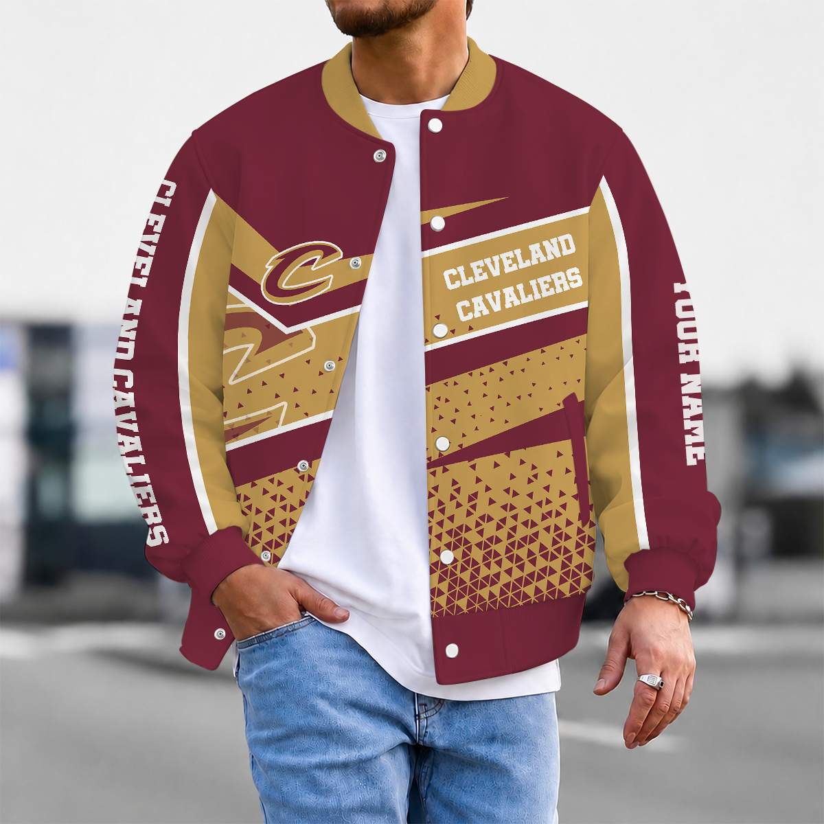 SPECIAL EDITION - NEW CUSTOMIZED NBA02 CCA CLEVELAND CAVALIERS BASEBALL JACKET, SATIN VARSITY JACKET