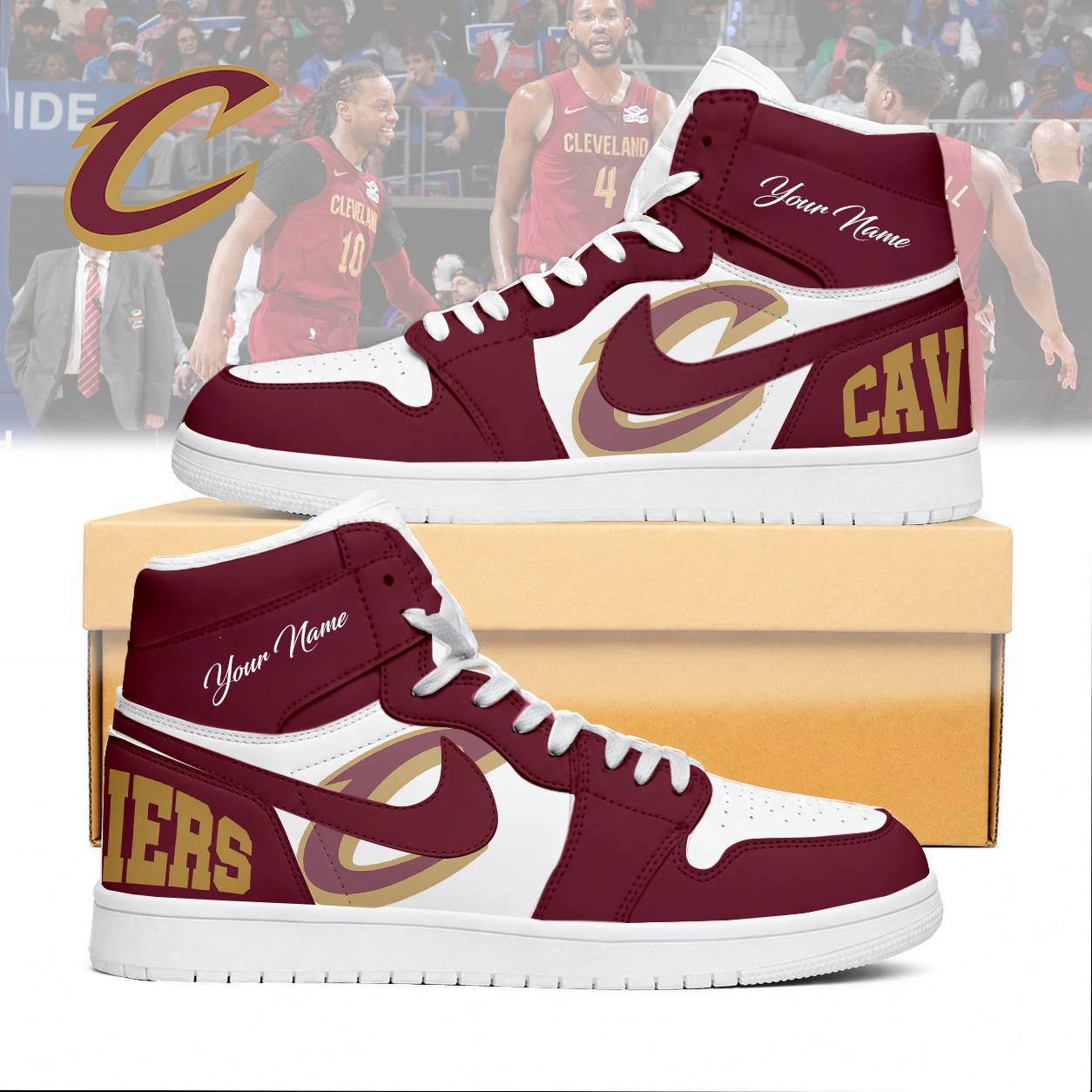 FINAL SALE - NEW CUSTOMIZED NBA02 CCA CLEVELAND CAVALIERS AIR JORDAN SNEAKERS
