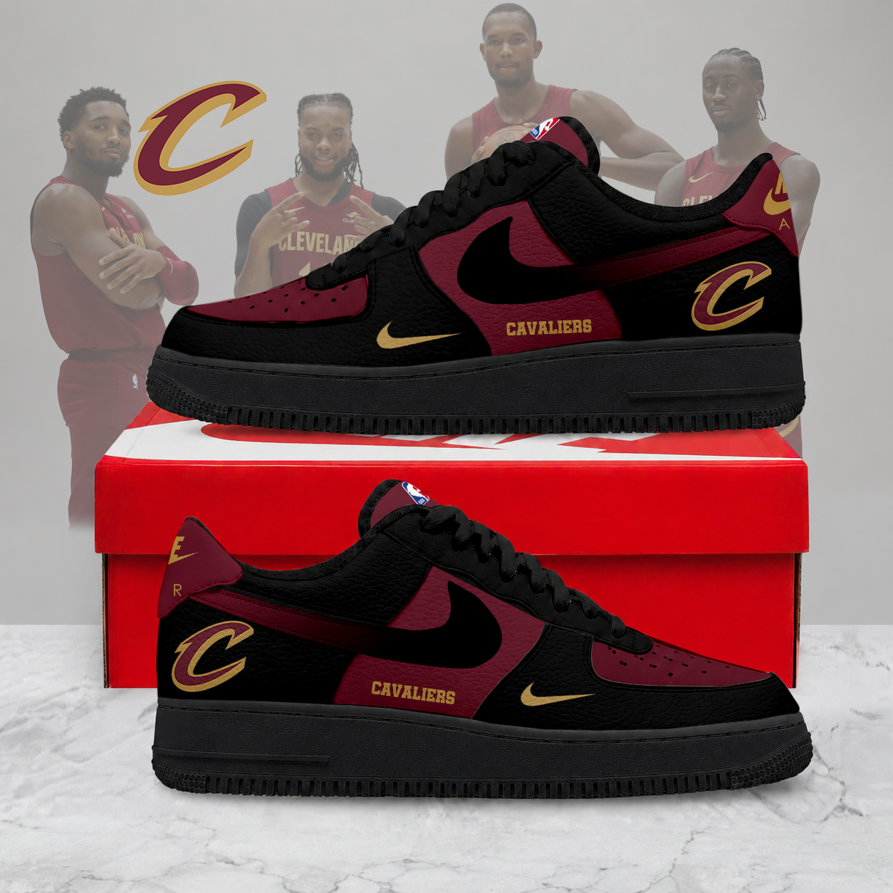 FINAL SALE - NEW CUSTOMIZED NBA02 CCA CLEVELAND CAVALIERS AF1 SNEAKERS