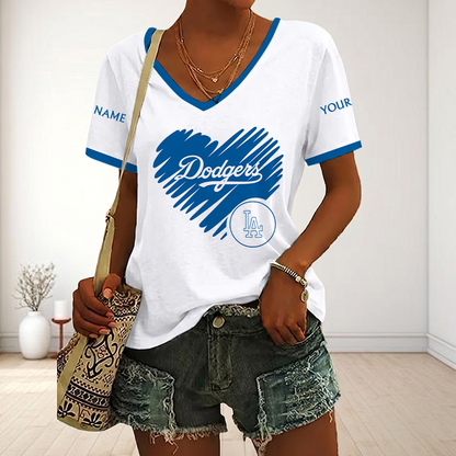 VIRAL EDITION - NEW CUSTOMIZED MLB02 LAD LOS ANGELES DODGERS V-NECK FEMALE SHIRT