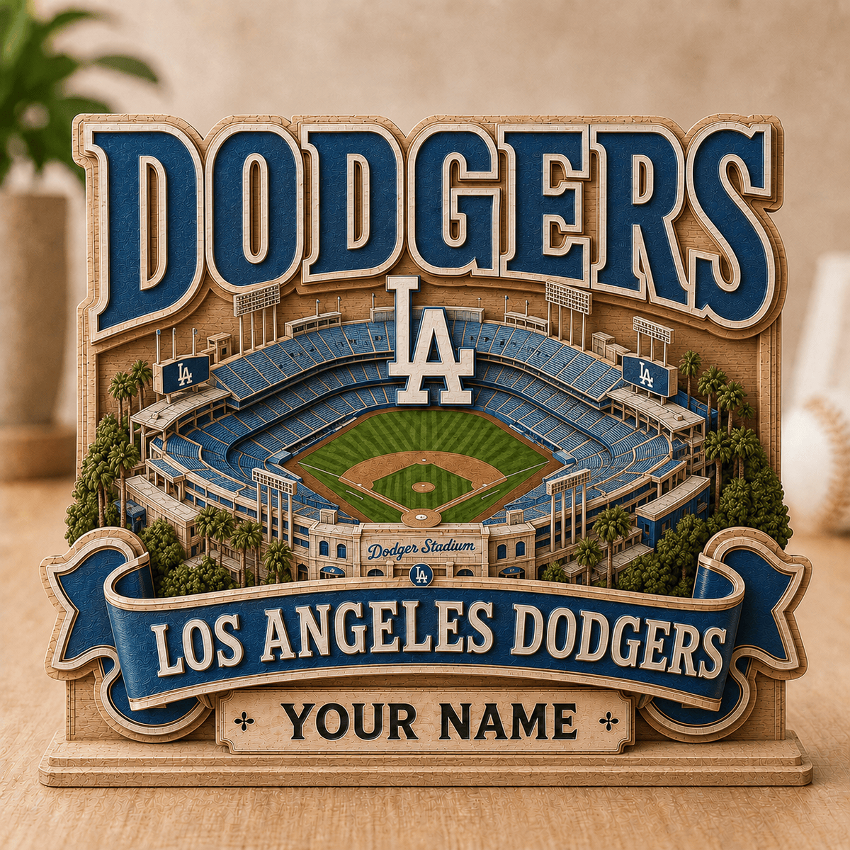 FINAL SALE - NEW CUSTOMIZED MLB02 LAD LOS ANGELES DODGERS 3-LAYER WOODEN BLOCK