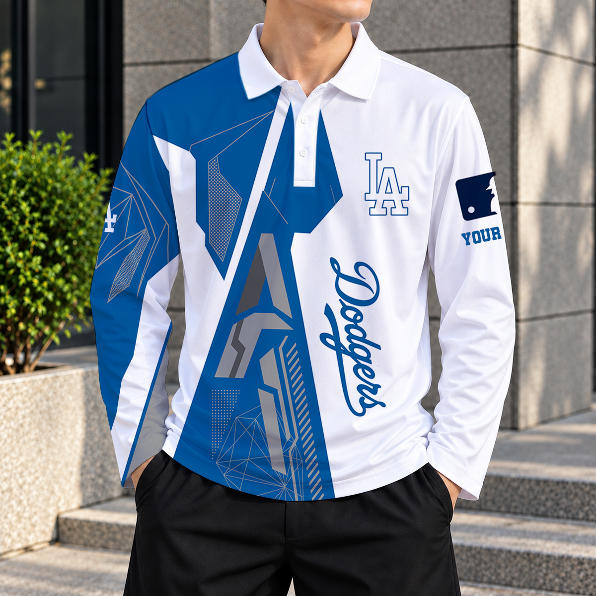 SPECIAL EDITION - NEW CUSTOMIZED MLB02 LAD LOS ANGELES DODGERS MEN'S LONG SLEEVE POLO