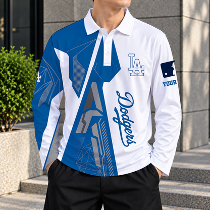 SPECIAL EDITION - NEW CUSTOMIZED MLB02 LAD LOS ANGELES DODGERS MEN'S LONG SLEEVE POLO