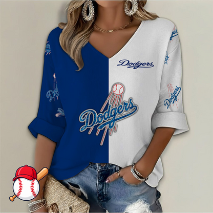LIMITED EDITION - NEW CUSTOMIZED MLB02 LAD LOS ANGELES DODGERS WOMEN'S V-NECK LONG SLEEVE SHIRT