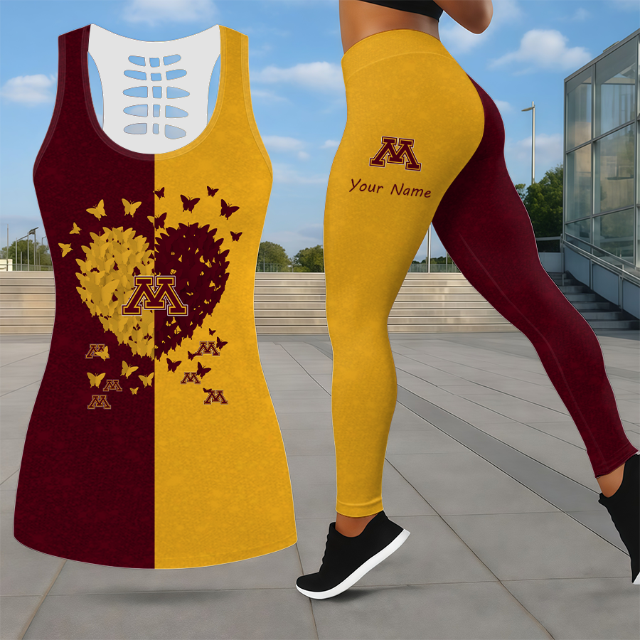 LIMITED EDITION - NEW CUSTOMIZED NCAA MFF02 MGG MINNESOTA GOLDEN GOPHERS LEGGINGS & HOLLOW TANK TOP SET