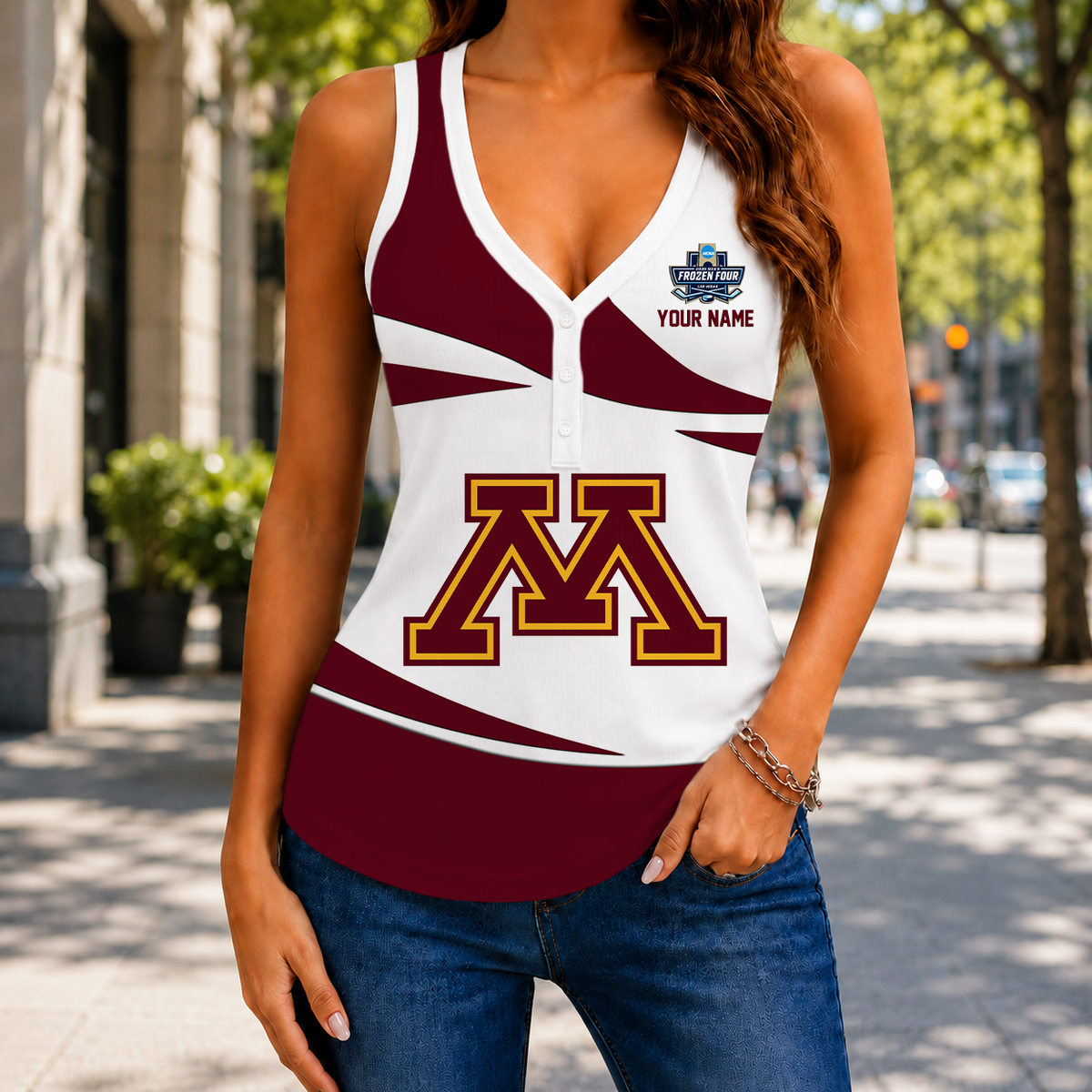 SPECIAL EDITION - NEW CUSTOMIZED NCAA MFF02 MGG MINNESOTA GOLDEN GOPHERS WOMEN'S V-NECK TANK TOP