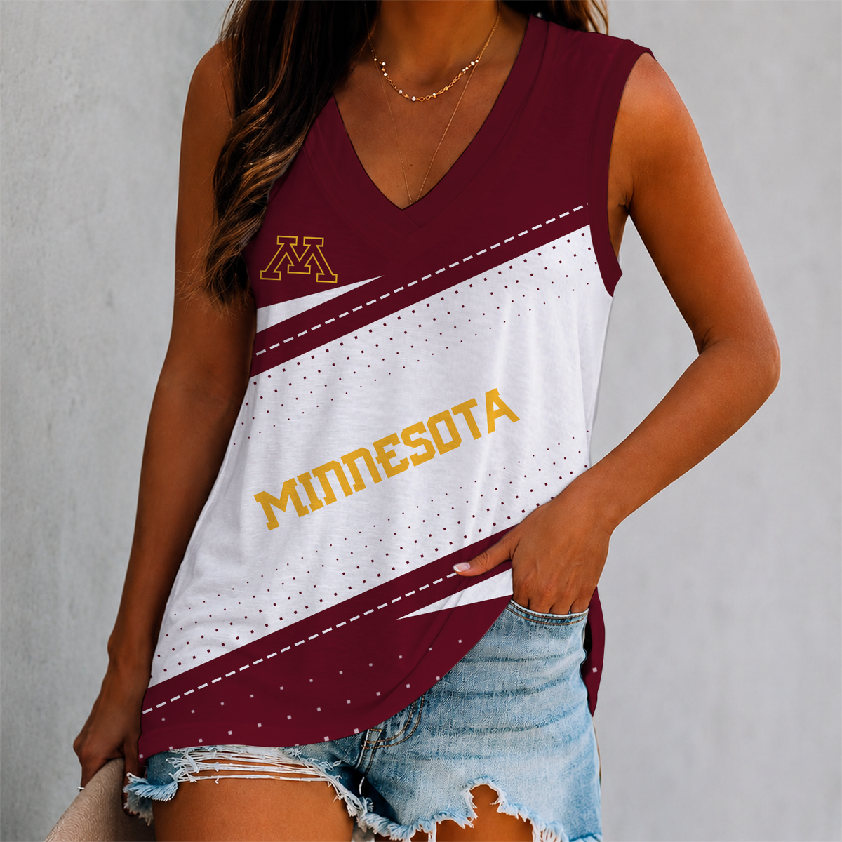 VIRAL EDITION - NEW CUSTOMIZED NCAA MFF02 MGG MINNESOTA GOLDEN GOPHERS WOMEN'S V-NECK TANK TOP