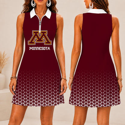 ELITE EDITION - NEW CUSTOMIZED | NCAA MFF02 MGG MINNESOTA GOLDEN GOPHERS WOMEN'S ZIP SLEEVELESS POLO DRESS