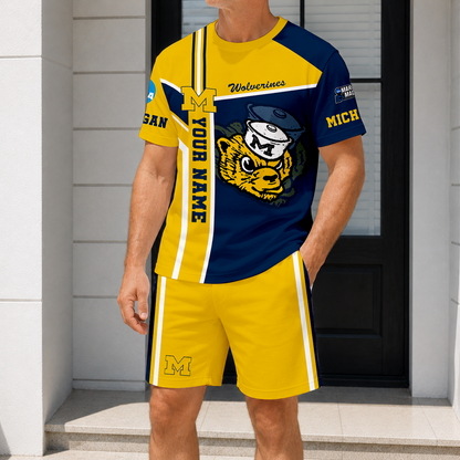 ELITE EDITION - NEW CUSTOMIZED NCAA MAM02 MIW MICHIGAN WOLVERINES T-SHIRT & SHORT PANTS SET