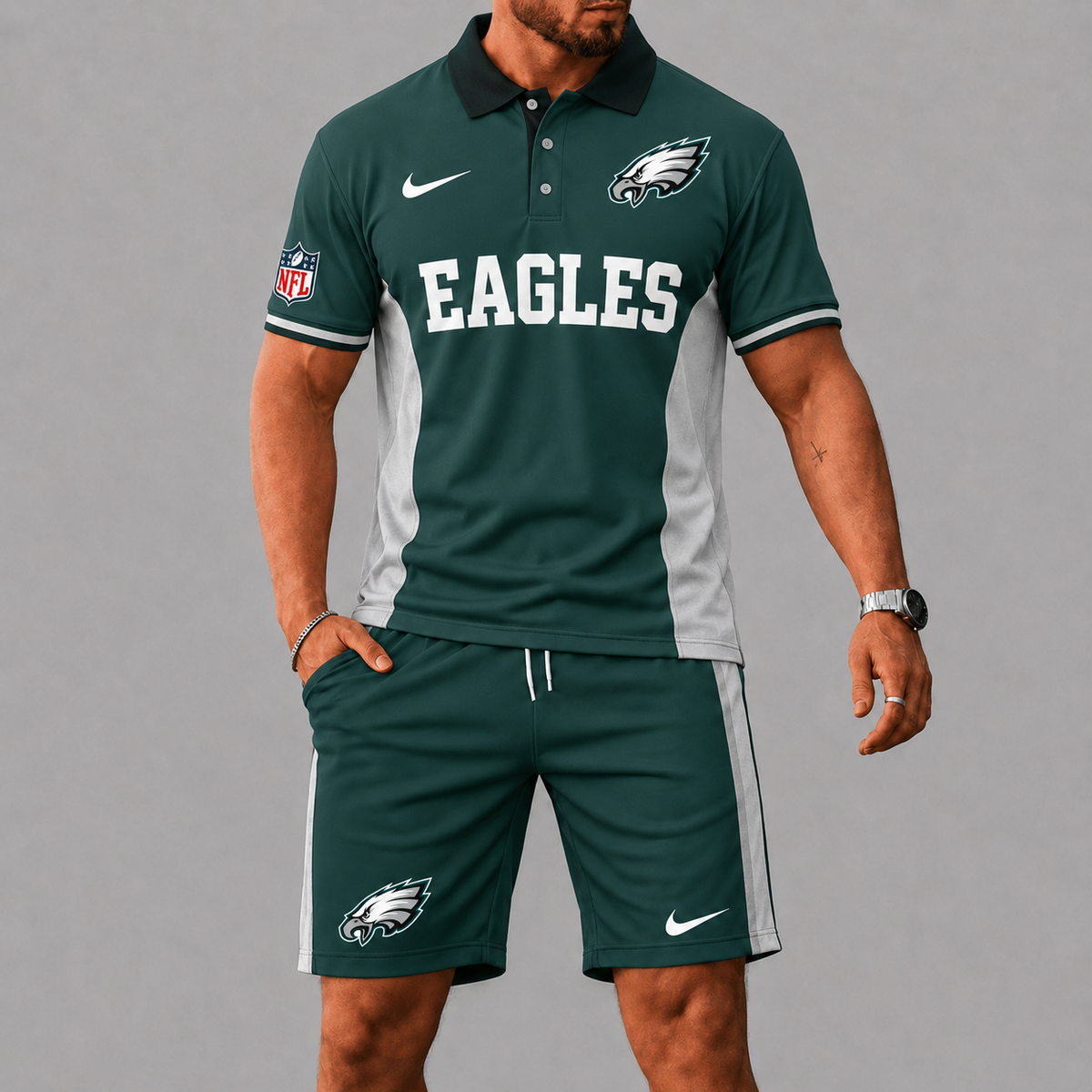SPECIAL EDITION - NEW CUSTOMIZED | NFL02 PPE PHILADELPHIA EAGLES POLO SHIRT & SHORT PANTS SET