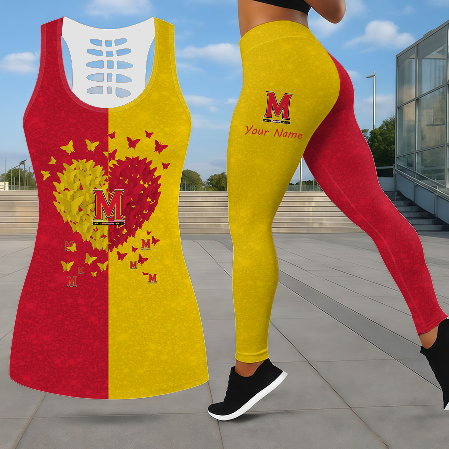 LIMITED EDITION - NEW CUSTOMIZED NCAA CFH02 MLT MARYLAND TERRAPINS LEGGINGS & HOLLOW TANK TOP SET