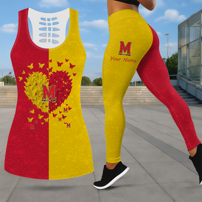 LIMITED EDITION - NEW CUSTOMIZED NCAA CFH02 MLT MARYLAND TERRAPINS LEGGINGS & HOLLOW TANK TOP SET