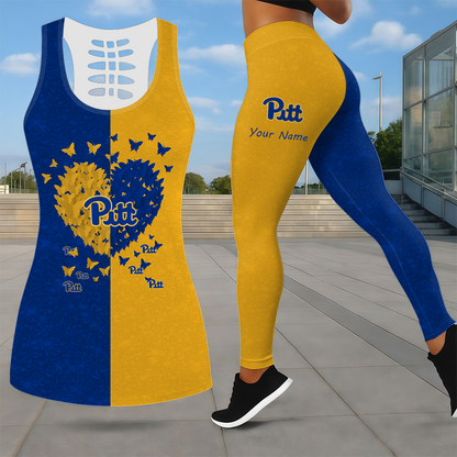 LIMITED EDITION - NEW CUSTOMIZED NCAA FBS02 PIP PITTSBURGH PANTHERS LEGGINGS & HOLLOW TANK TOP SET