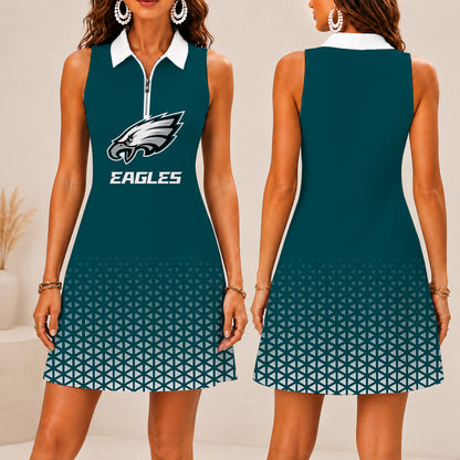 EXCLUSIVE EDITION - NEW CUSTOMIZED NFL02 PPE PHILADELPHIA EAGLES WOMEN'S ZIP SLEEVELESS POLO DRESS