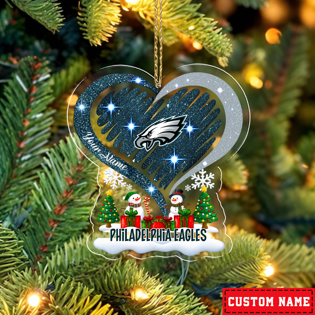 LIMITED EDITION - NEW CUSTOMIZED NFL02 PPE PHILADELPHIA EAGLES CHRISTMAS ACRYLIC ORNAMENT