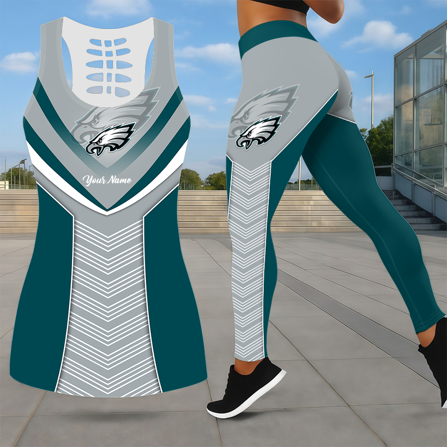 LIMITED EDITION - NEW CUSTOMIZED NFL02 PPE PHILADELPHIA EAGLES LEGGINGS & HOLLOW TANK TOP SET