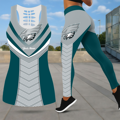 LIMITED EDITION - NEW CUSTOMIZED NFL02 PPE PHILADELPHIA EAGLES LEGGINGS & HOLLOW TANK TOP SET