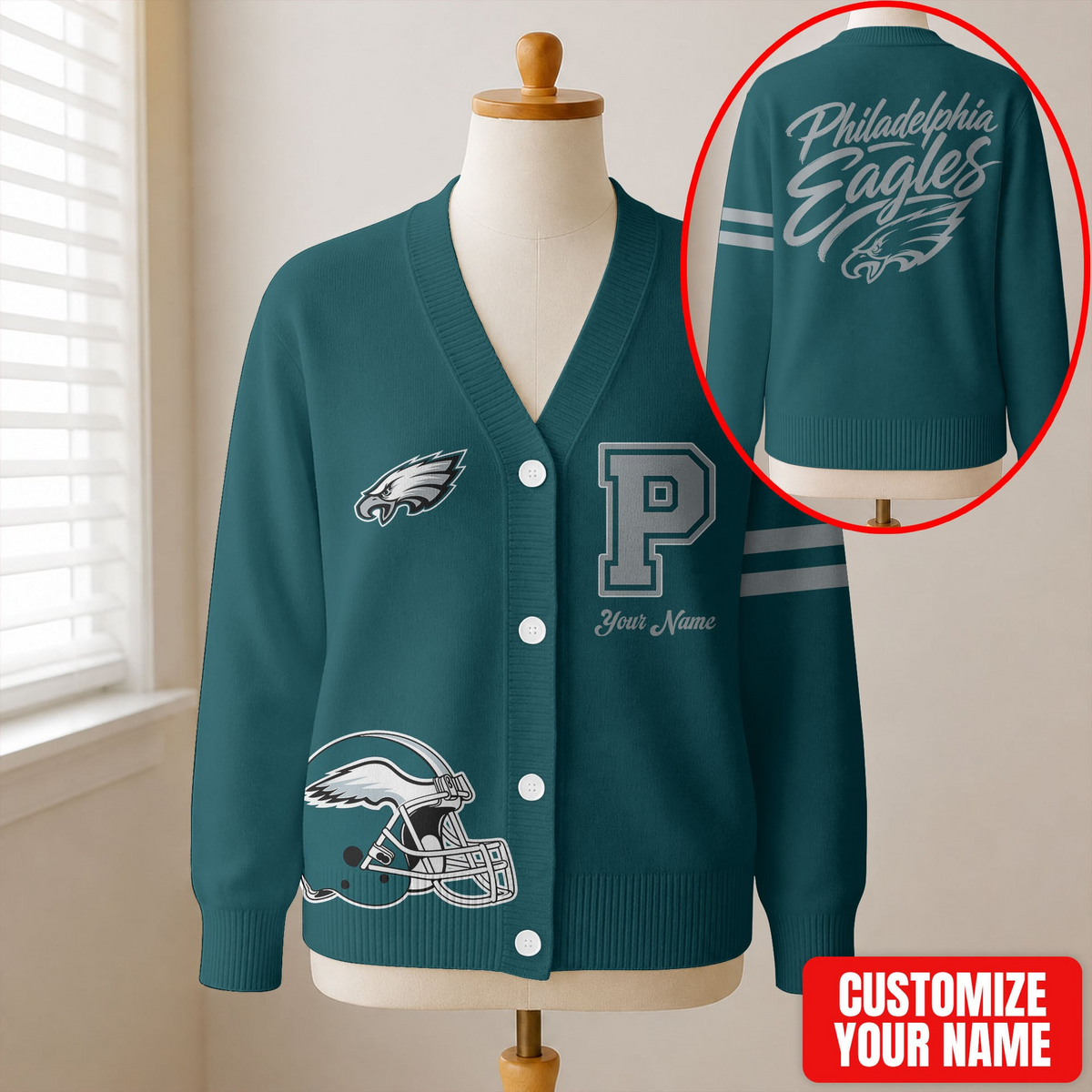 EXCLUSIVE EDITION - NEW CUSTOMIZED NFL02 PPE PHILADELPHIA EAGLES CARDIGAN