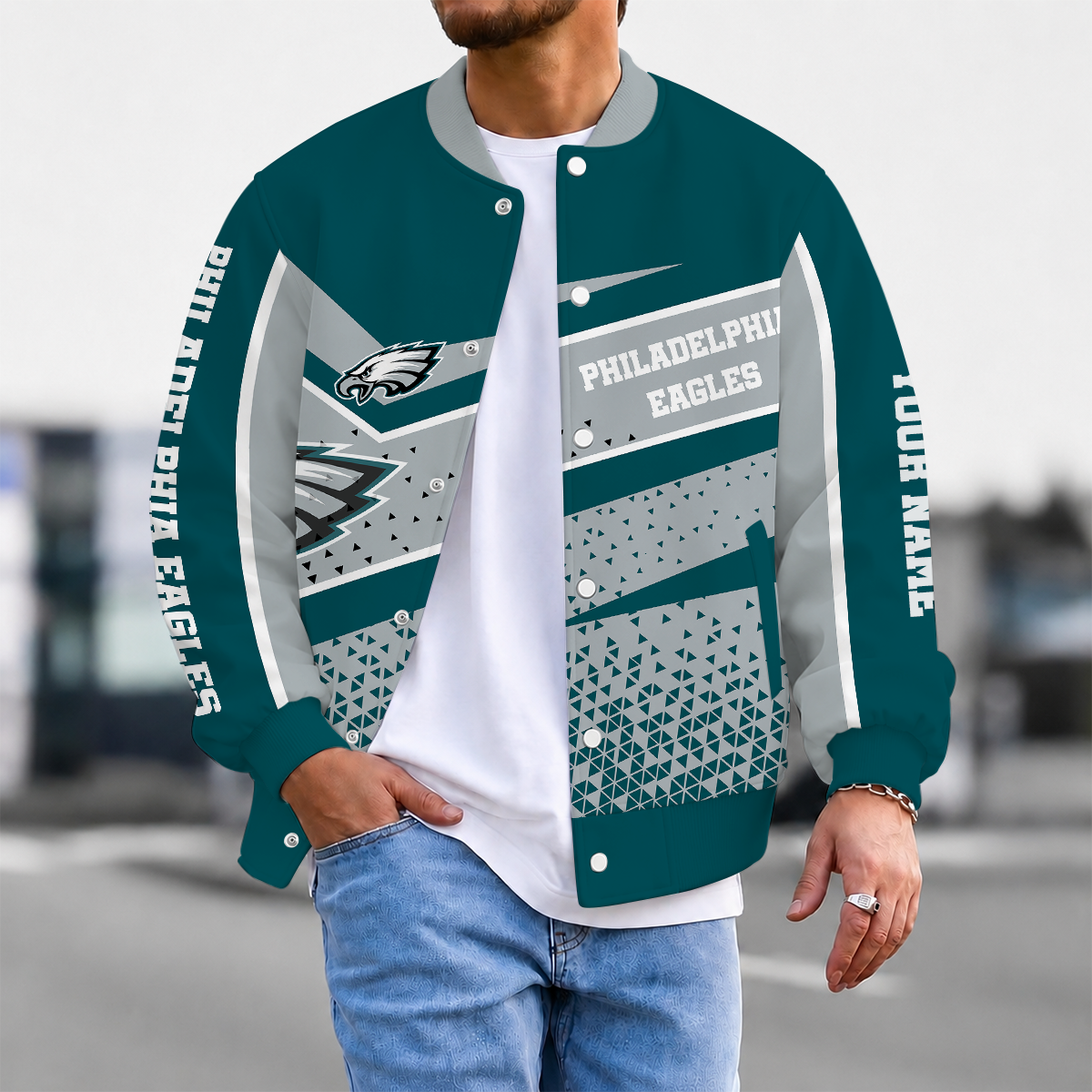 LIMITED EDITION - NEW CUSTOMIZED NFL02 PPE PHILADELPHIA EAGLES SATIN VARSITY & BASEBALL JACKET