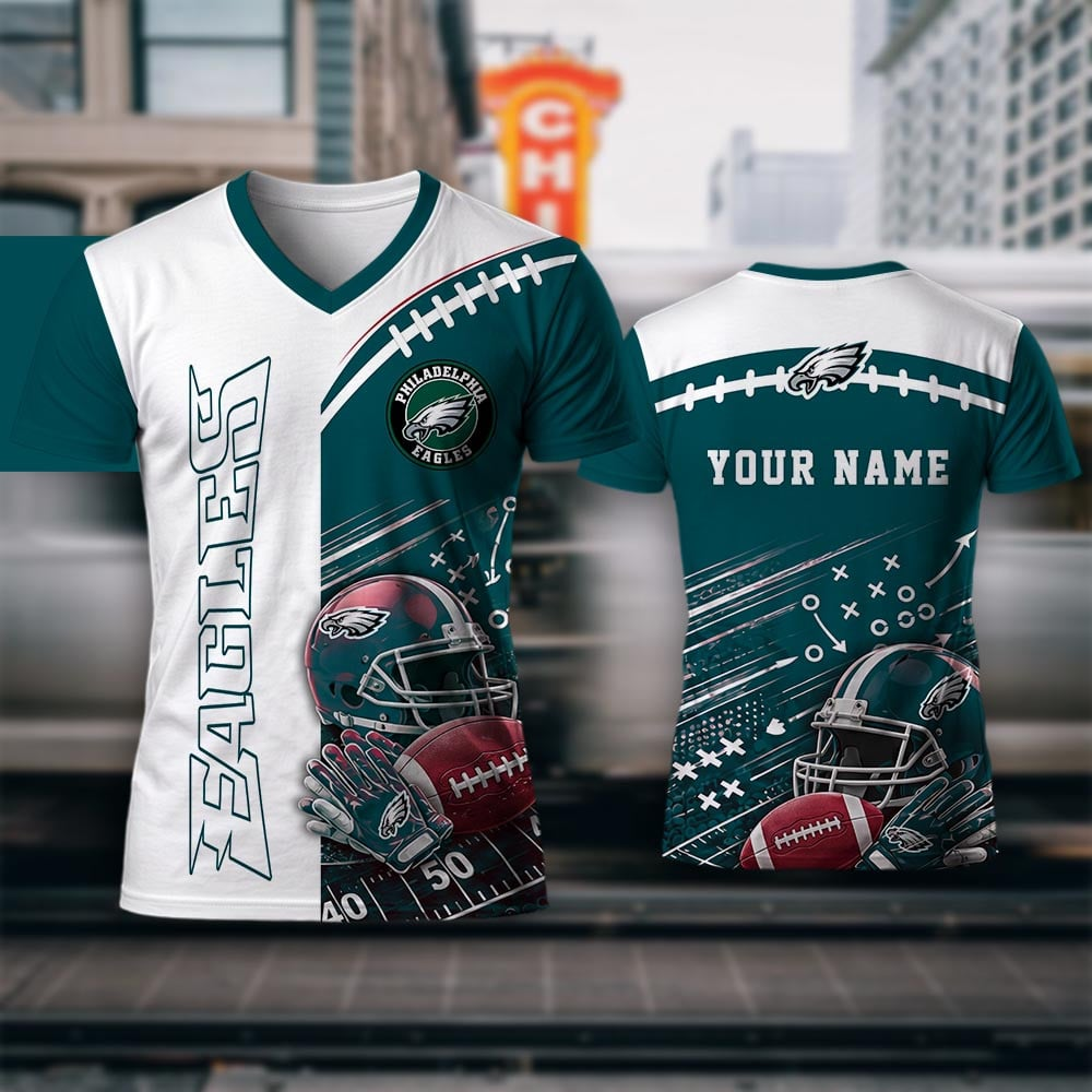 LIMITED EDITION - NEW CUSTOMIZED NFL02 PPE PHILADELPHIA EAGLES V-NECK T-SHIRT