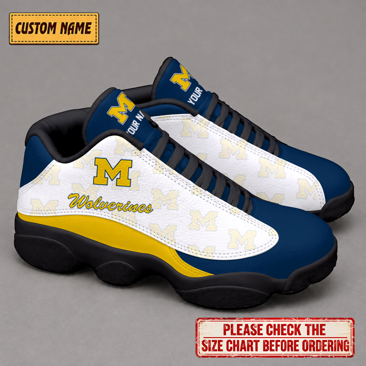 EXCLUSIVE EDITION - NEW CUSTOMIZED NCAA MAM02 MIW MICHIGAN WOLVERINES AIR JORDAN 13 LOW TOP SNEAKER