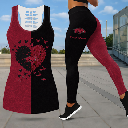 LIMITED EDITION - NEW CUSTOMIZED NCAA CWS03 AKR ARKANSAS RAZORBACKS LEGGINGS & HOLLOW TANK TOP SET