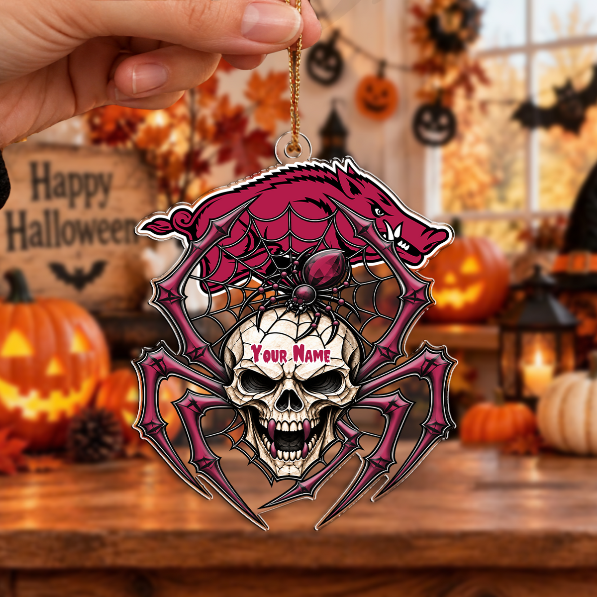 FINAL SALE - NEW CUSTOMIZED NCAA CWS03 AKR ARKANSAS RAZORBACKS HALLOWEEN ACRYLIC ORNAMENT