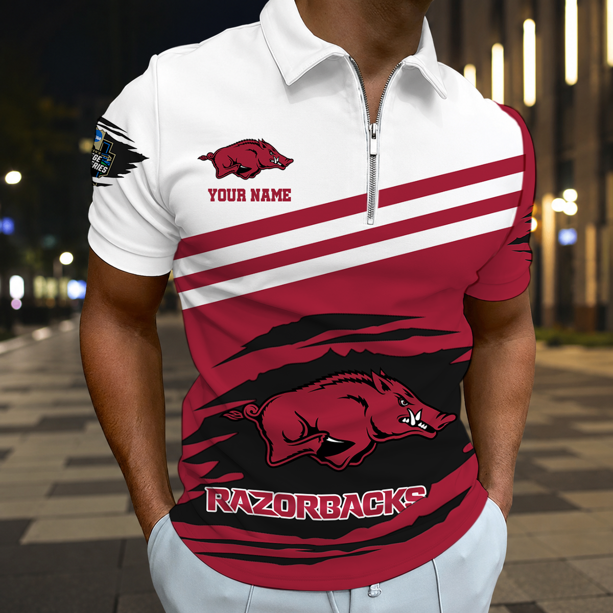 SPECIAL EDITION - NEW CUSTOMIZED NCAA CWS03 AKR ARKANSAS RAZORBACKS T-SHIRT, POLO SHIRT, ZIP POLO SHIRT, SWEATSHIRT, HOODIE & ZIP HOODIE