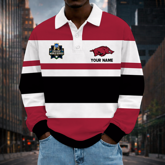 MEGA SALE - NEW CUSTOMIZED CWS NCAA03 AKR AK RAZORBACKS UNISEX LONG SLEEVE POLO