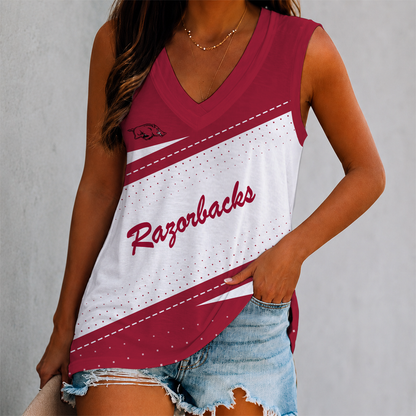 LIMITED EDITION - NEW CUSTOMIZED NCAA CWS03 AKR ARKANSAS RAZORBACKS WOMEN'S V-NECK TANK TOP